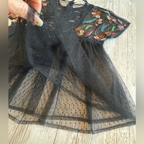 ZARA Lace Sheet Embroidered Floral Peplum Babydoll Short Sleeve Blouse Top XS - Picture 5 of 11